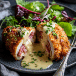 Chicken Cordon Bleu with Swiss Cheese Sauce