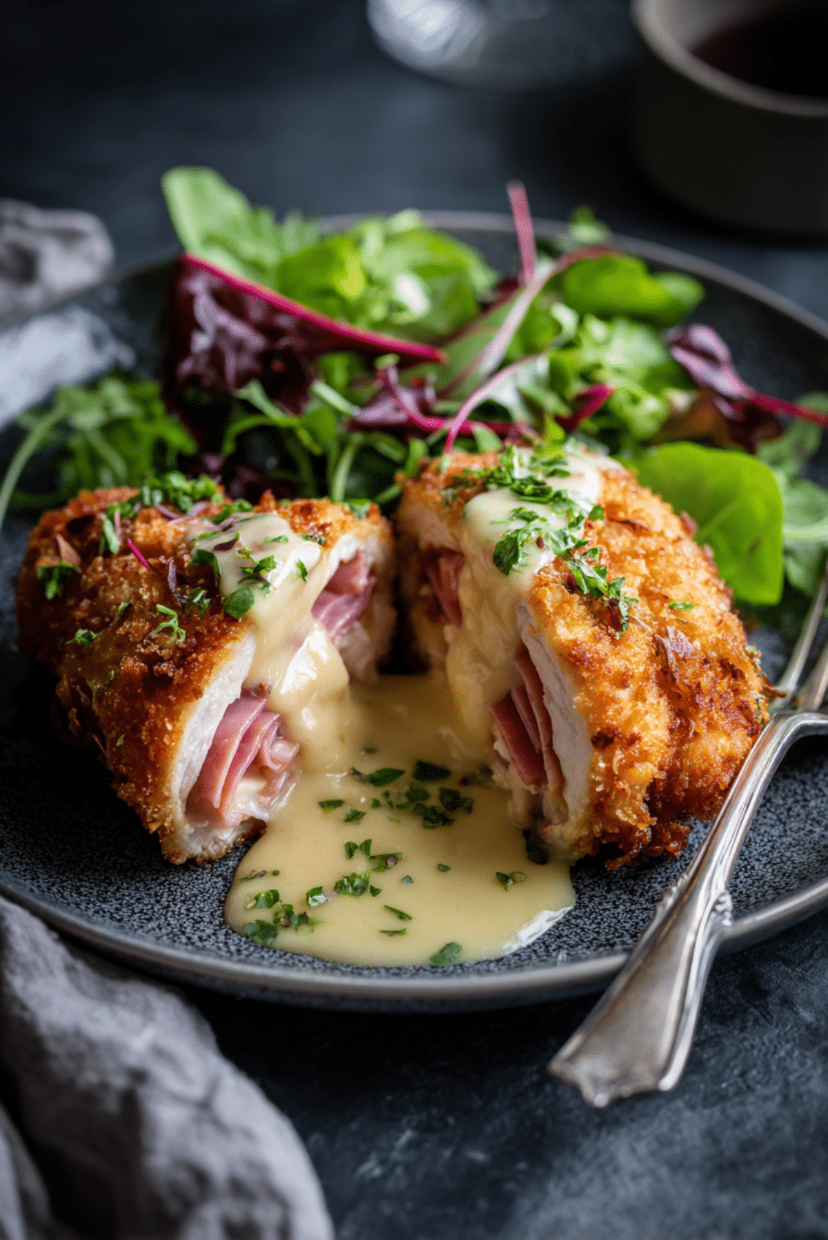 Chicken Cordon Bleu with Swiss Cheese Sauce
