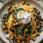 Oven-Roasted Mushroom Pasta with Crispy Rosemary Chickpeas