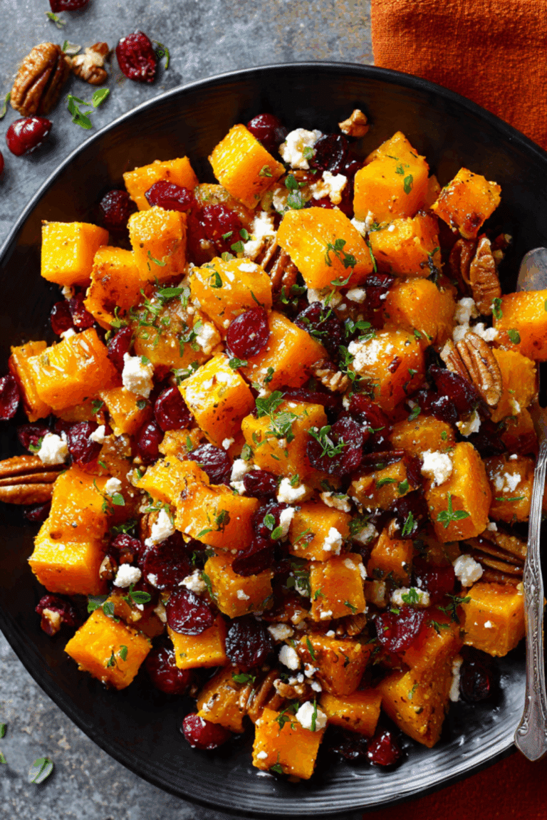 Maple Roasted Butternut Squash with Cranberries & Feta