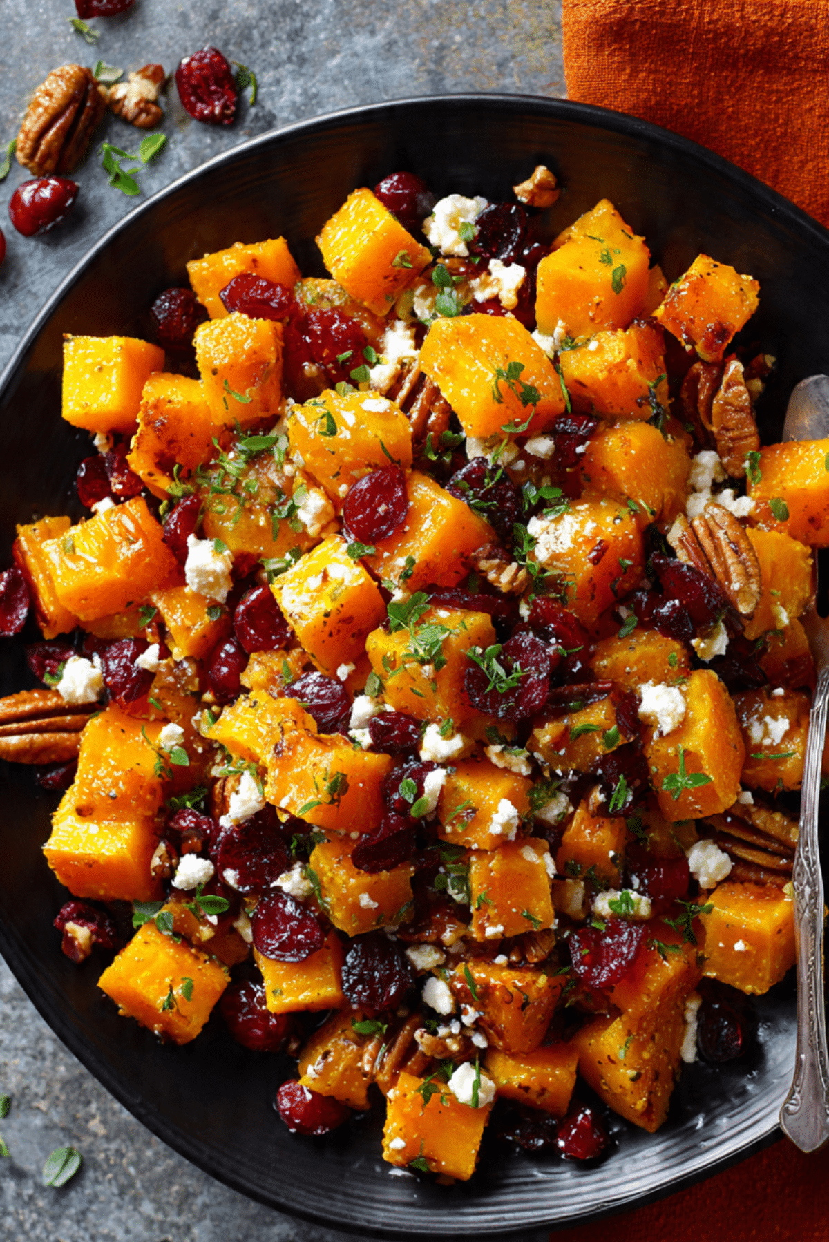 Maple Roasted Butternut Squash with Cranberries & Feta