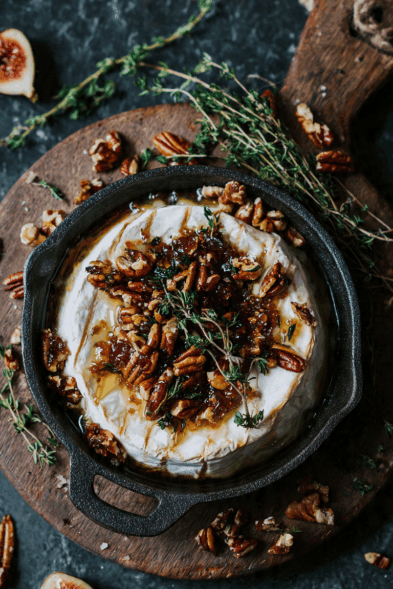 Baked Brie with Fig Jam and Maple Pecans