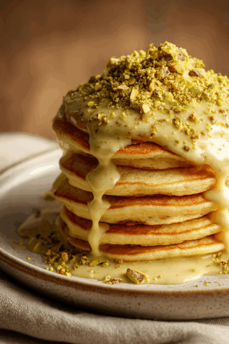 Golden Mini Pancakes with Pistachio Cream