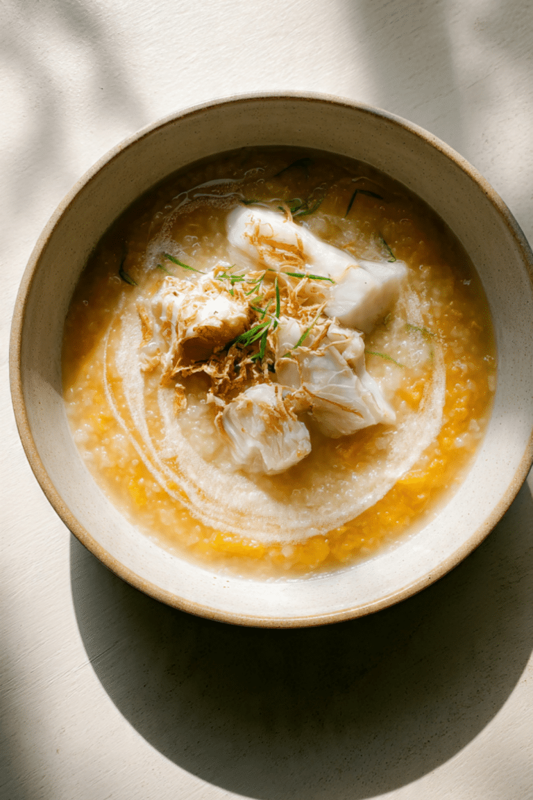 Honeynut Squash Congee with Poached Fish
