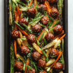Sheet Pan Sesame Ginger Chicken Meatballs with Sweet Chili Glaze