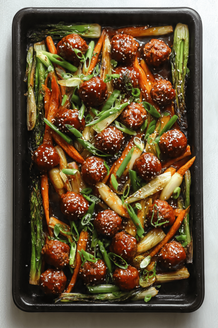 Sheet Pan Sesame Ginger Chicken Meatballs with Sweet Chili Glaze