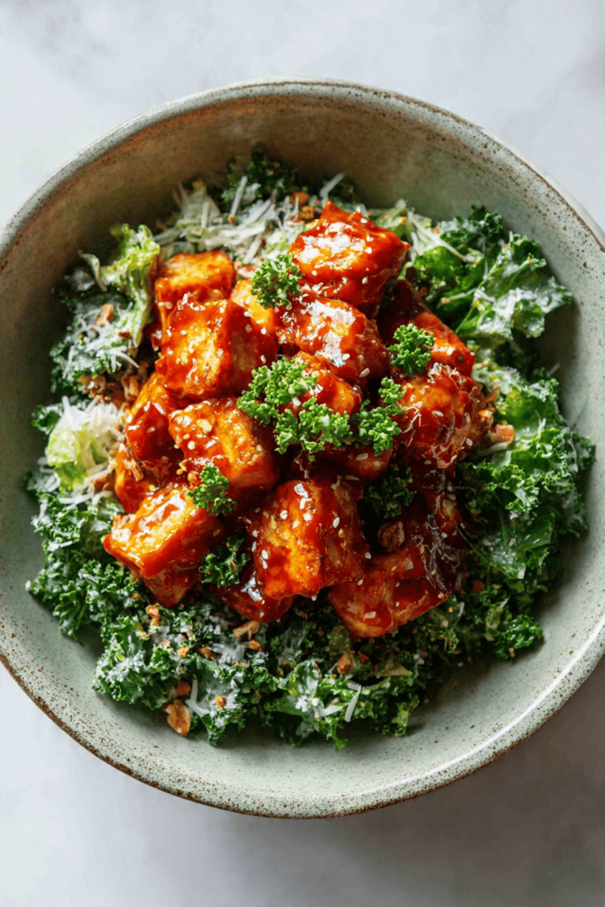 Crispy Buffalo Tofu with Caesar Salad