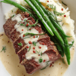 uicy Steak with Creamy Garlic Sauce