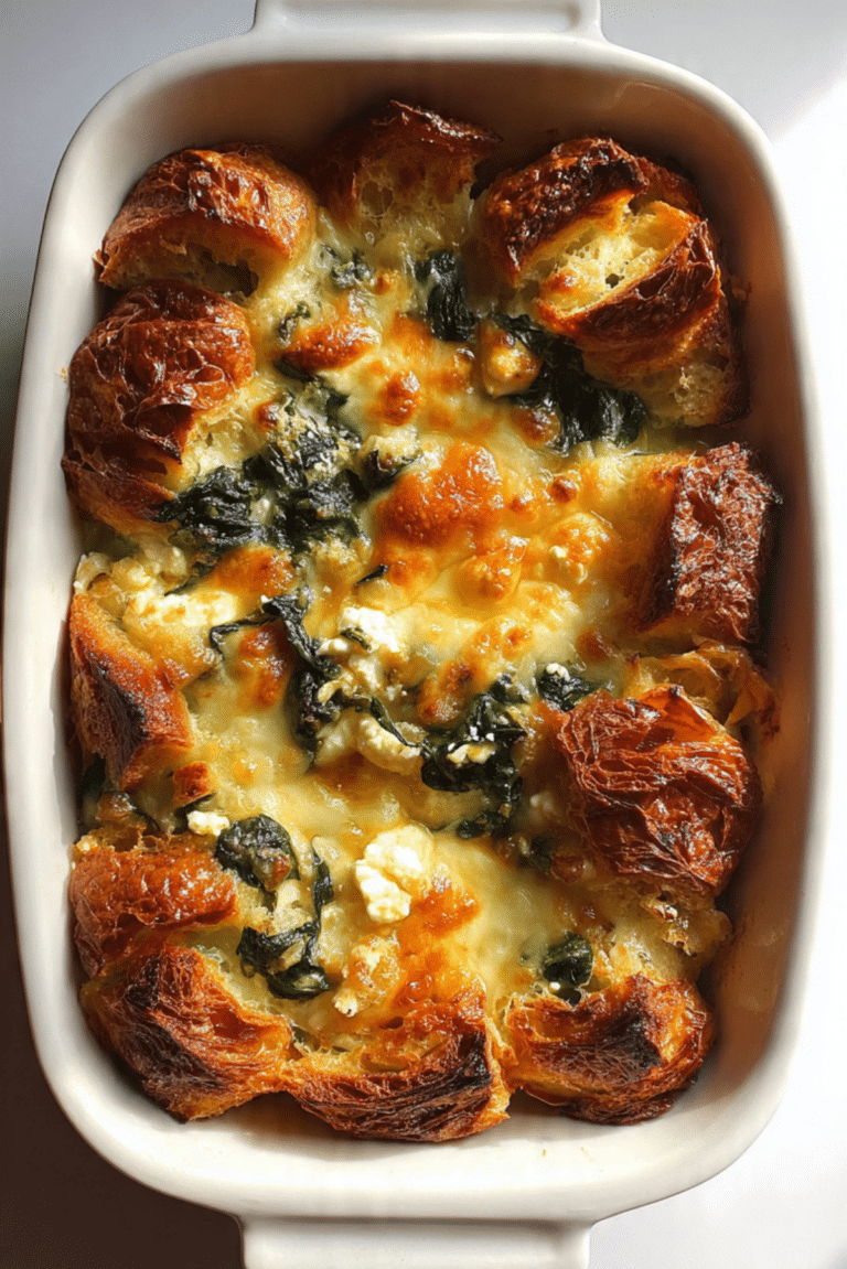 Croissant Strata with Spinach, Feta, and Gruyere