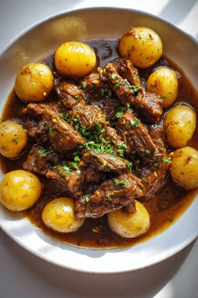 Slow Cooker Garlic Butter Beef with Potatoes Recipe