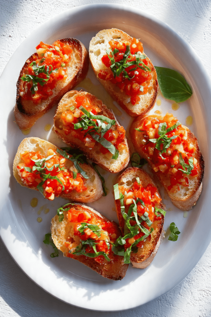 Roasted Garlic and Red Pepper Bruschetta