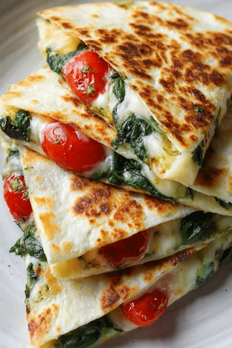 Spinach & Tomato Quesadilla with Pesto