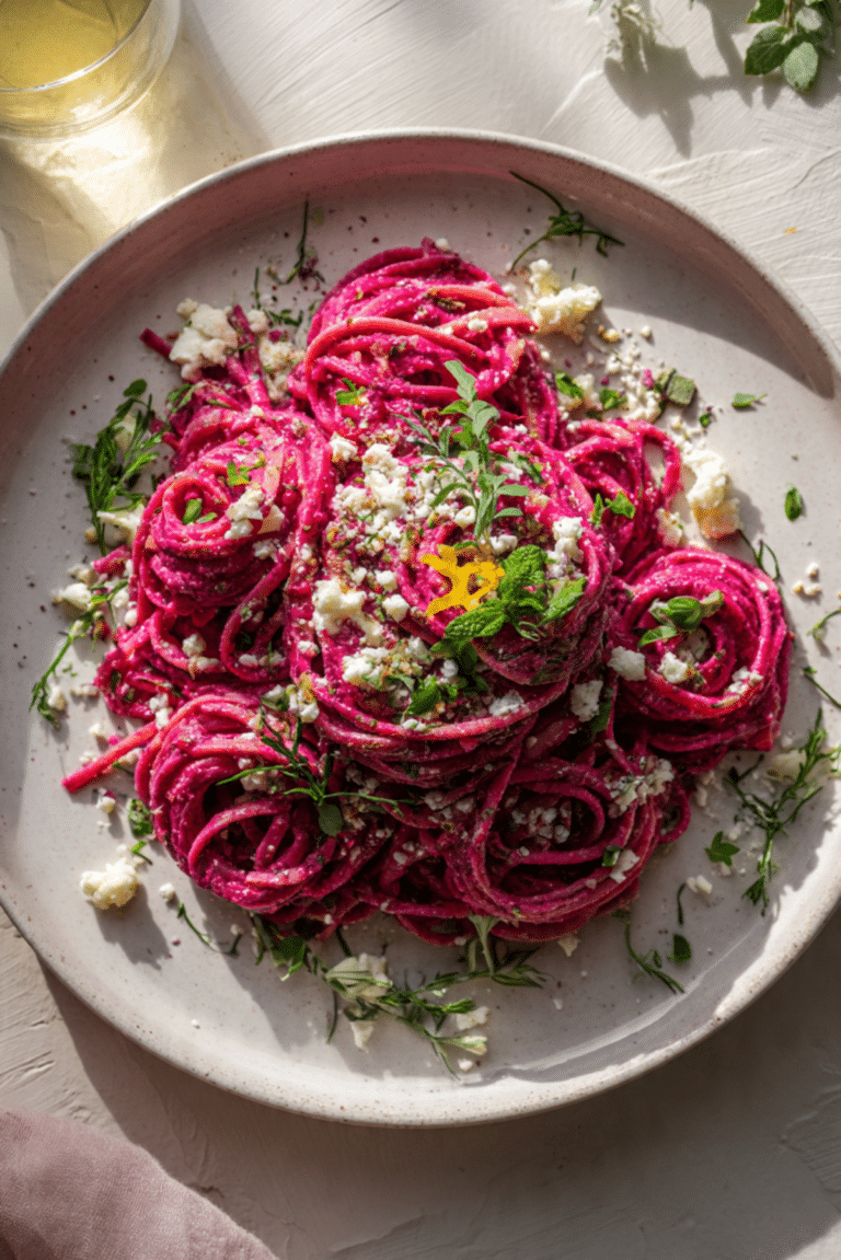 Valentine’s Creamy Roasted Garlic & Beet Pasta