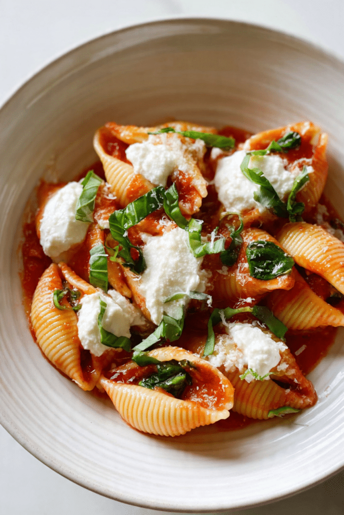 Tomato Basil Shells with Whipped Ricotta