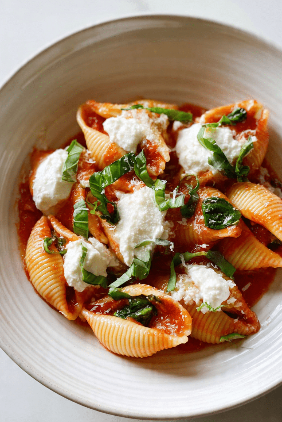 Tomato Basil Shells with Whipped Ricotta
