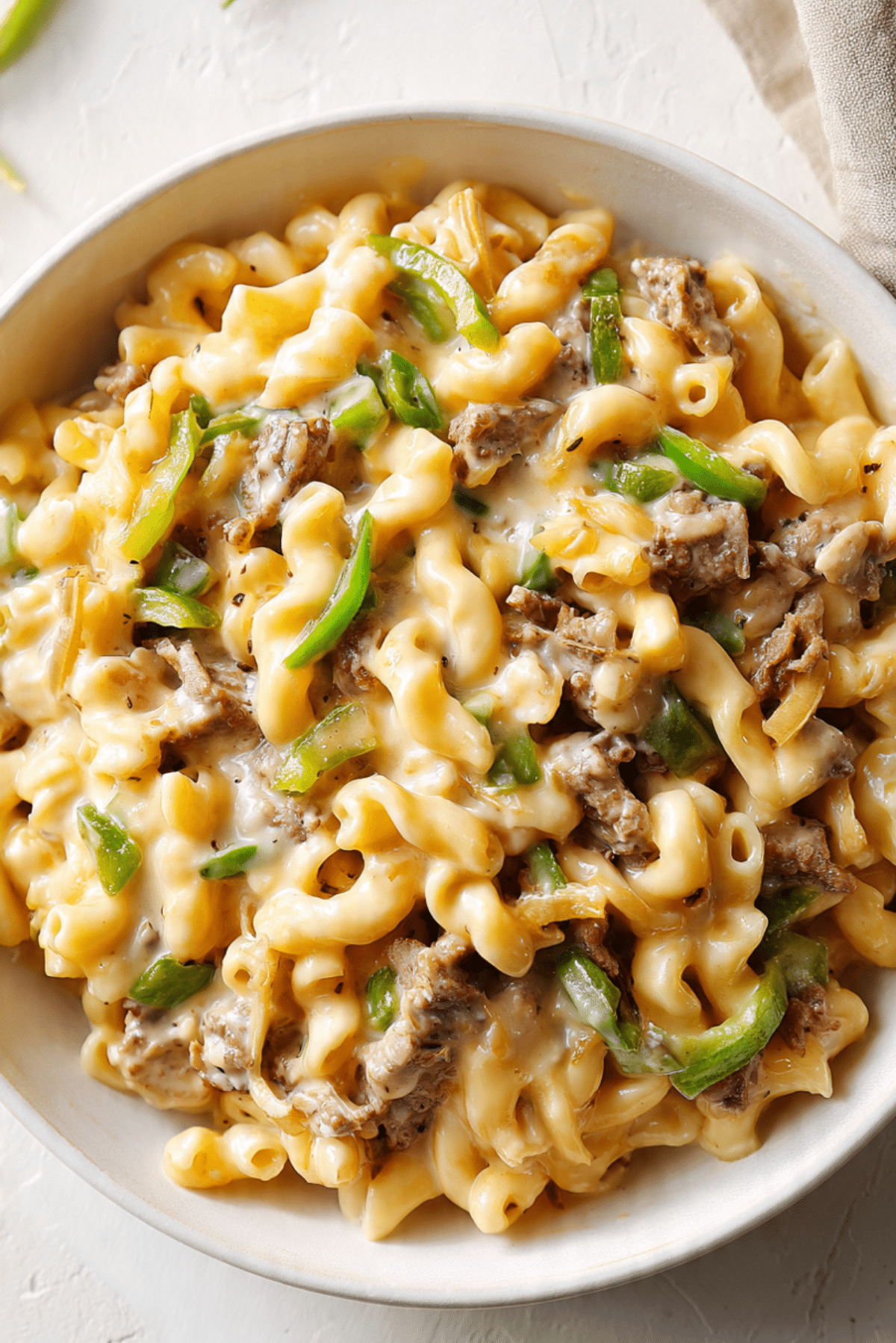 High-Protein Creamy Philly Cheesesteak Mac & Cheese Recipe