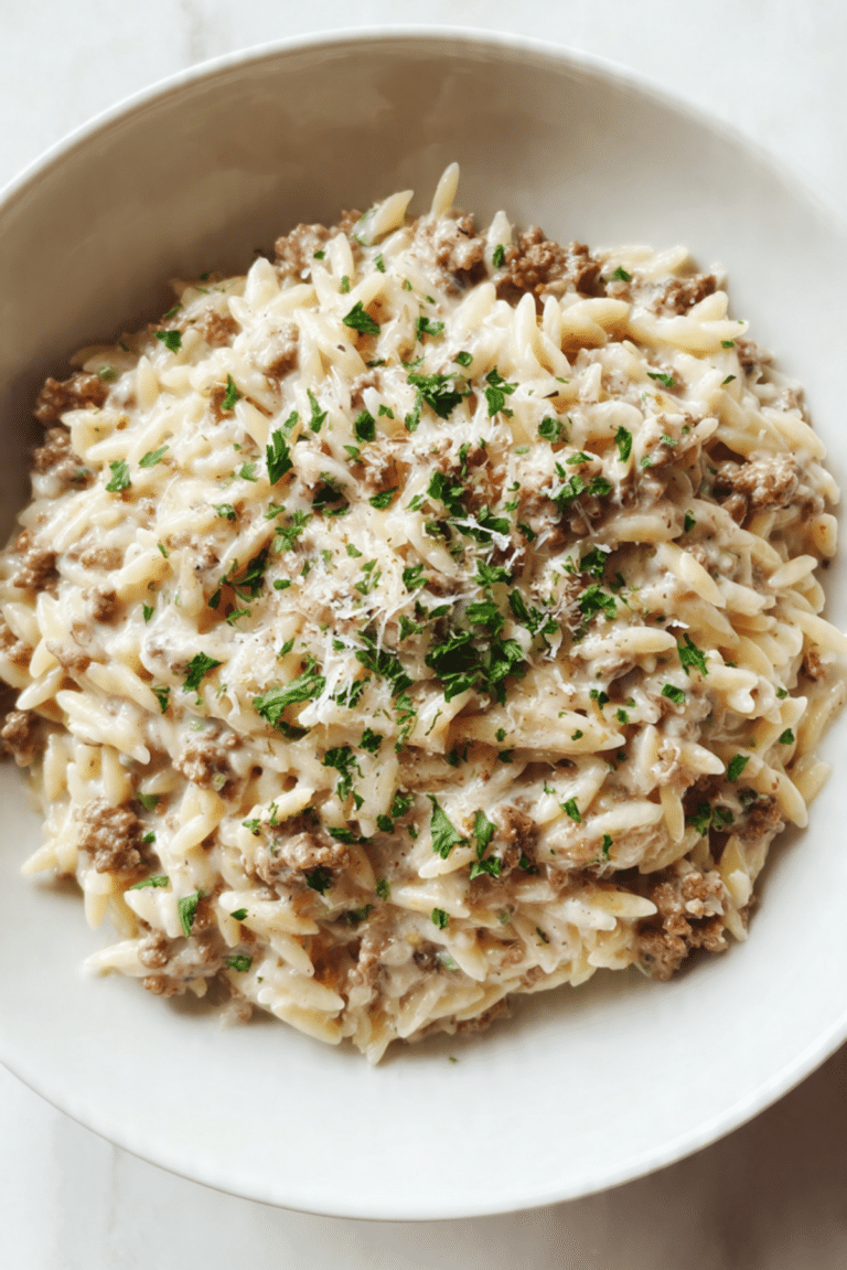 Creamy Ground Beef Orzo