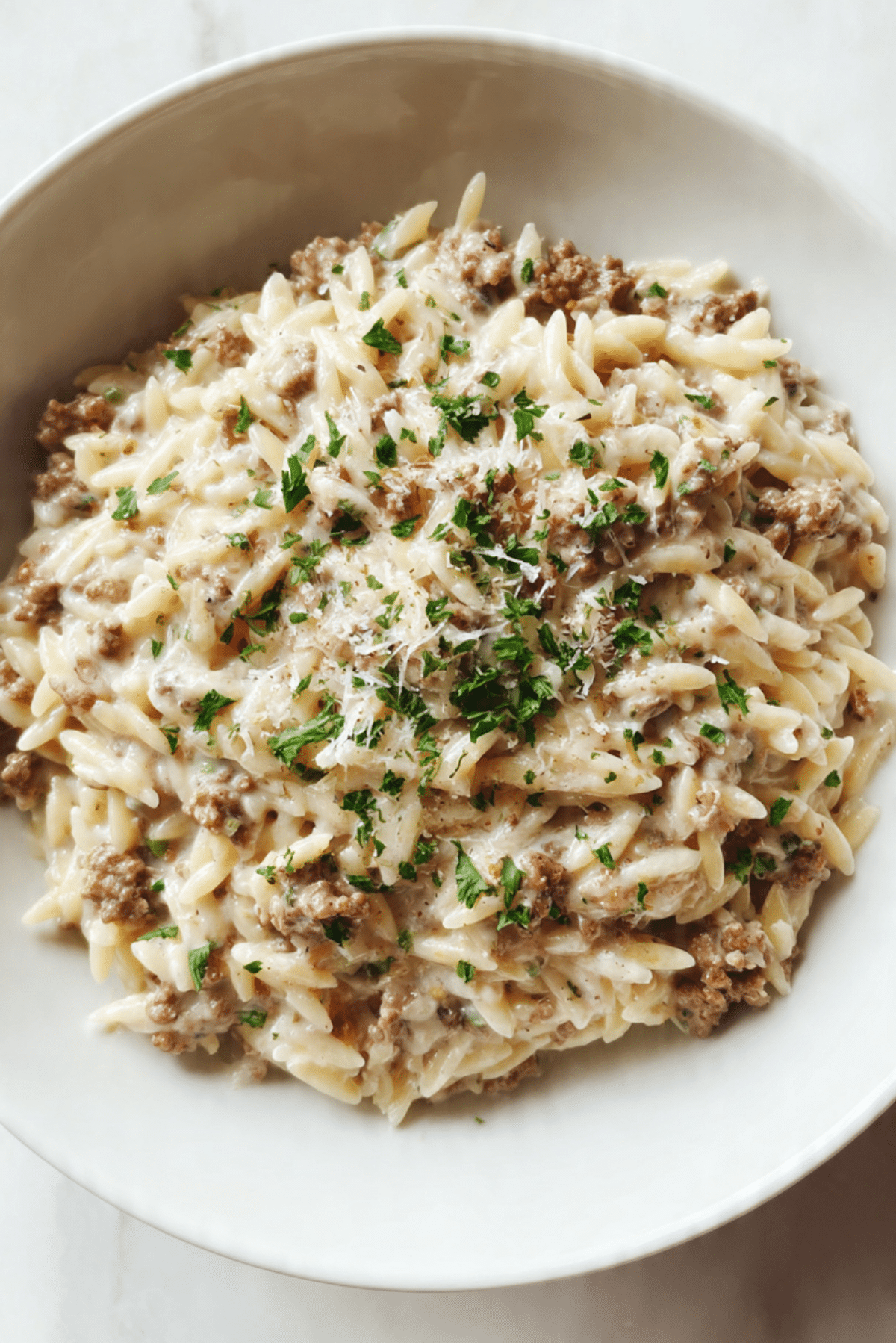 Creamy Ground Beef Orzo