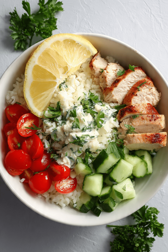 Lemon Herb Hummus Chicken Bowls