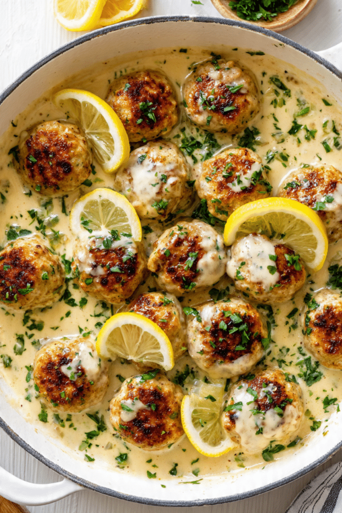 Lemon and Creamy Parmesan Chicken Meatballs