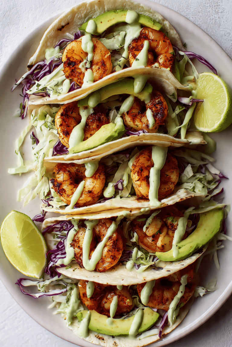 Shrimp Tacos with Avocado Crema
