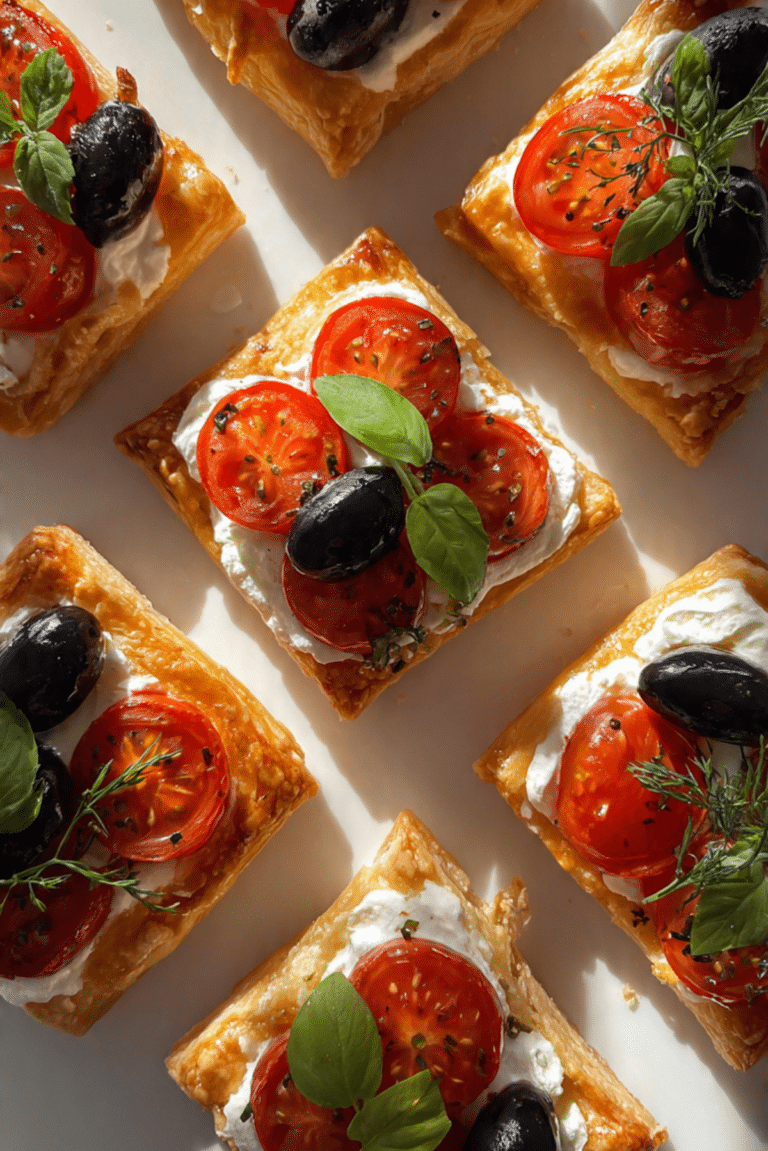 Tomato, Black Olive, and Ricotta Puff Tarts