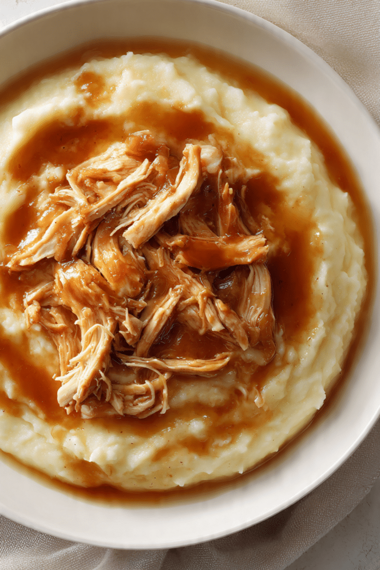 Shredded Chicken Gravy on Mashed Potatoes