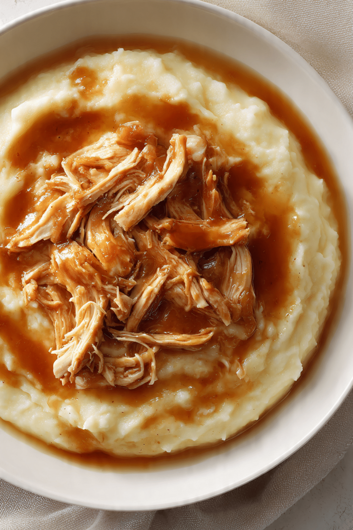 Shredded Chicken Gravy on Mashed Potatoes